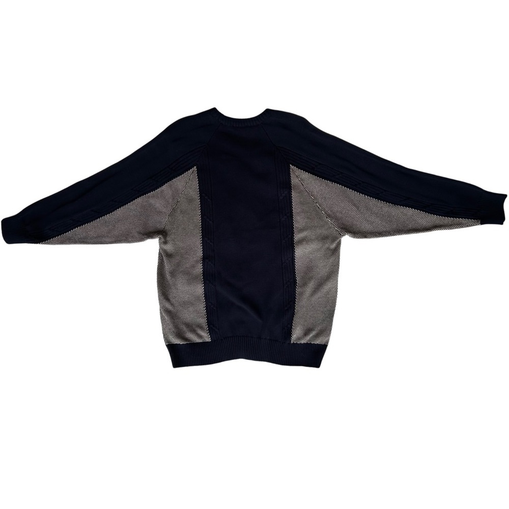 Men's Navy Crewneck Sweater with Light Gray Diamond Panels - Picture 2 of 5